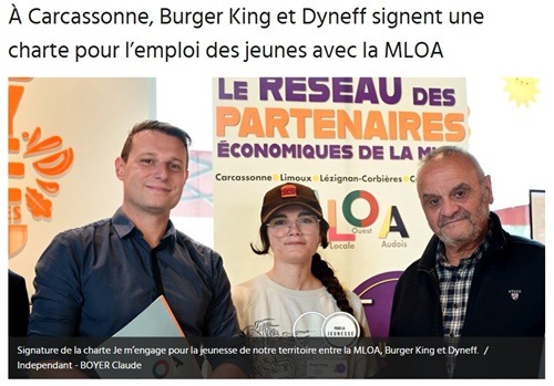 &Agrave; Carcassonne, Burger King et Dyneff signent une charte pour l&rsquo;emploi des jeunes avec la MLOA