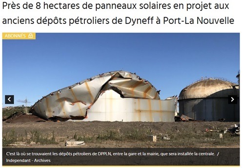 Près de 8 hectares de panneaux solaires en projet aux anciens dépôts pétroliers de Dyneff à Port-La Nouvelle
