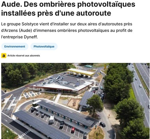 Aude. Des ombrières photovoltaïques installées près d'une autoroute