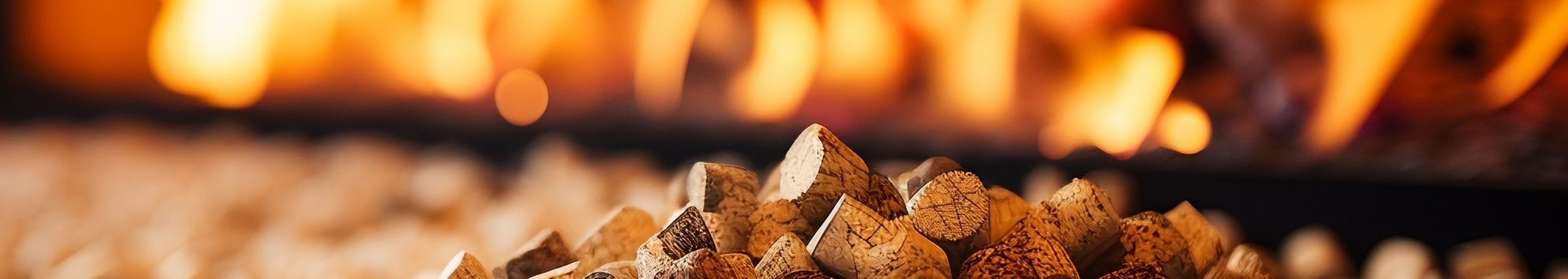 wood pellets arranged front cozy fireplace generative ai